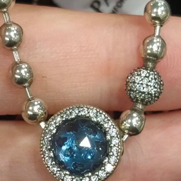 Pandora Beaded Silver Bracelet with Blue Sparkling Charm - Picture 5 of 5
